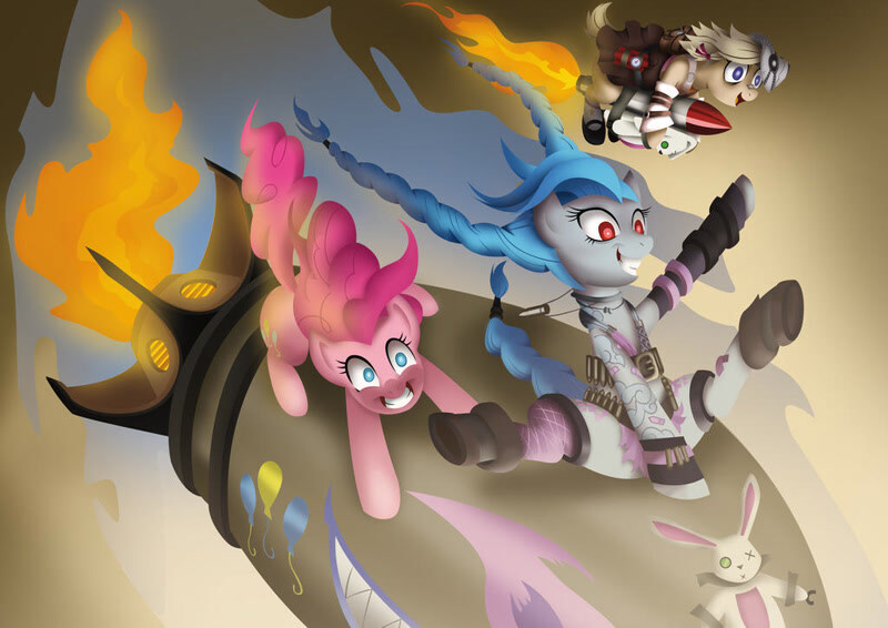 ponies riding on falling bombs