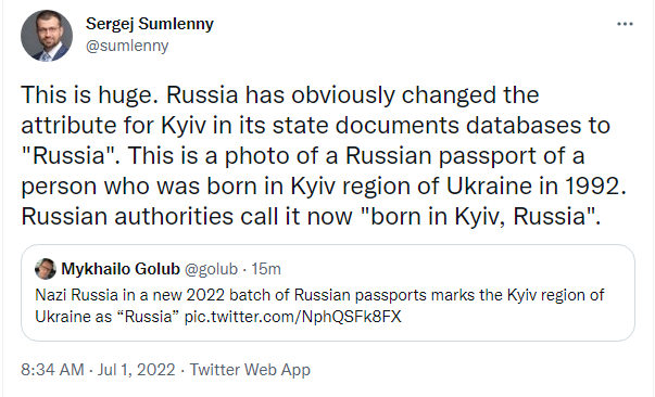 Russian state documents databases now say that Kyiv is part of Russia