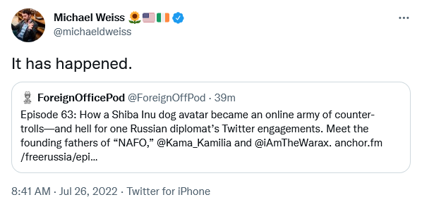 Episode 63: how a Shiba Inu dog avatar became an online army of counter-trolls and hell for one Russian diplomat.