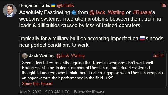 Ironically for a military built on accepting imperferction, Russia's needs near perfect conditions to work. Ironically for a military built on accepting imperferction, Russia's needs near perfect conditions to work.