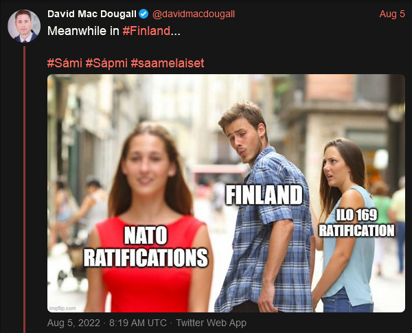 distracted boyfriend Finland looks at NATO ratifications instead of ILO 169 ratification distracted boyfriend Finland looks at NATO ratifications instead of ILO 169 ratification