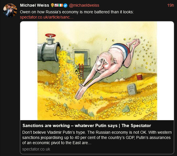 sanctions are working, whatever Putin says. The Spectator says that the Russian economy is not OK. sanctions are working, whatever Putin says. The Spectator says that the Russian economy is not OK.