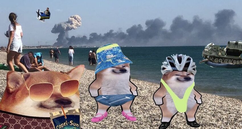 Crimea beach with explosions, jazzed up with some Fellas shopped in Crimea beach with explosions, jazzed up with some Fellas shopped in