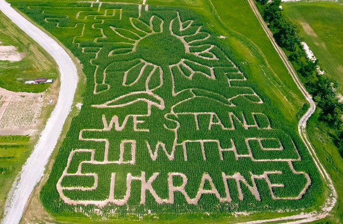 corn maze that says 'We stand with Ukraine' corn maze that says 'We stand with Ukraine'