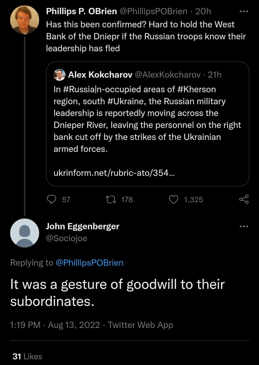 Russian leadership is abandoning the personnel on the right bank of the Dnieper Russian leadership is abandoning the personnel on the right bank of the Dnieper