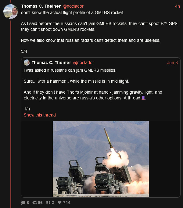 The Russians cannot jam or shoot down GMLRS rockets The Russians cannot jam or shoot down GMLRS rockets