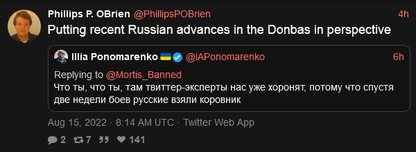 putting recent Russian advances in the Donbas in perspective: after two weeks of fighting, the Russians took the cowshed. putting recent Russian advances in the Donbas in perspective: after two weeks of fighting, the Russians took the cowshed.