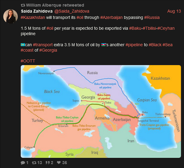 Kazakhstan will transport its oil through Azerbaijan bypassing Russia Kazakhstan will transport its oil through Azerbaijan bypassing Russia