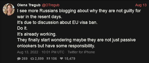 Ukrainian wants a visa ban on Russians Ukrainian wants a visa ban on Russians