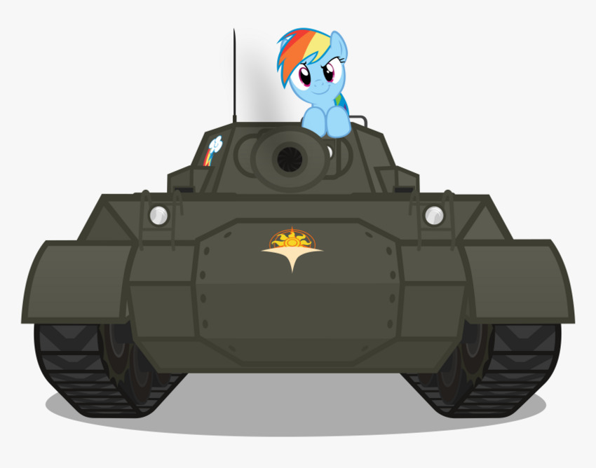 Rainbow Dash in a big green tank