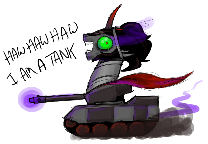 a pony who is a tank shouting, 'Haw haw haw, I am a tank!'
