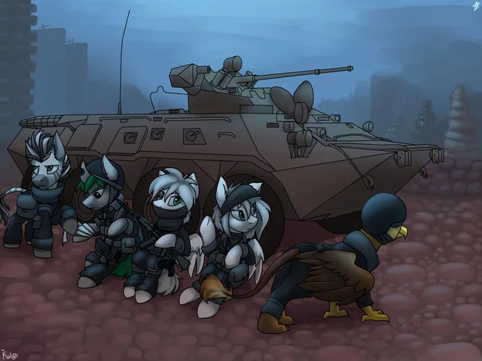 ponies behind a tank