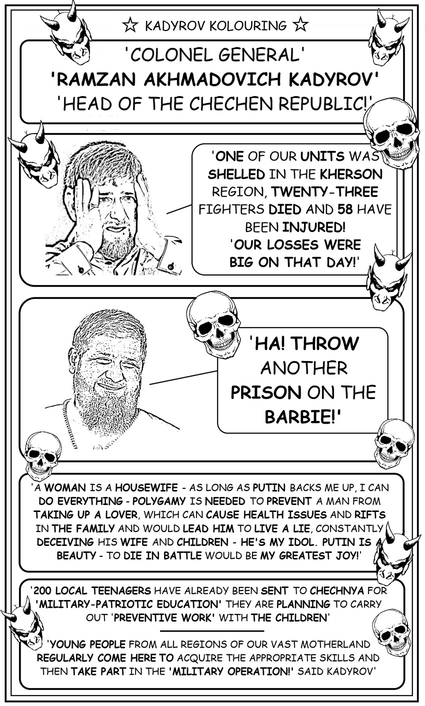 coloring book page about Colonel Kadyrov, head of Chechnya