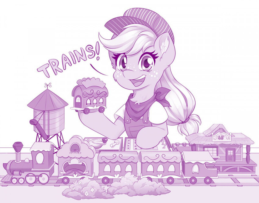 pony playing with train set