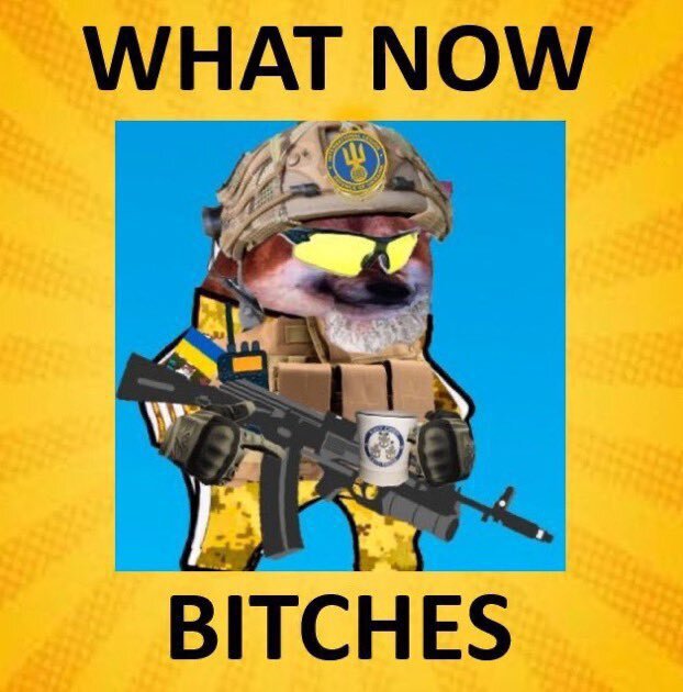 Fella with AK and coffee says, 'What now, bitches?'