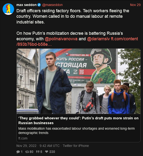 draft officers raiding factory floors. Tech workers fleeing the country. Women called in to do manual labor at remote industrial sites. On how Putin's mobilization decree is battering Russia's economy. draft officers raiding factory floors. Tech workers fleeing the country. Women called in to do manual labor at remote industrial sites. On how Putin's mobilization decree is battering Russia's economy.
