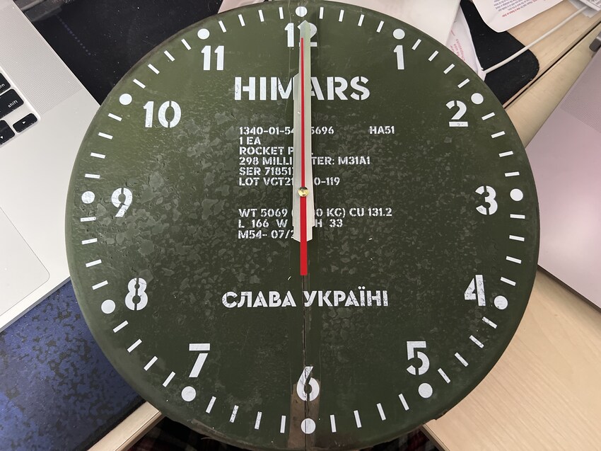 clock made out of a HIMARS rocket pod cover clock made out of a HIMARS rocket pod cover