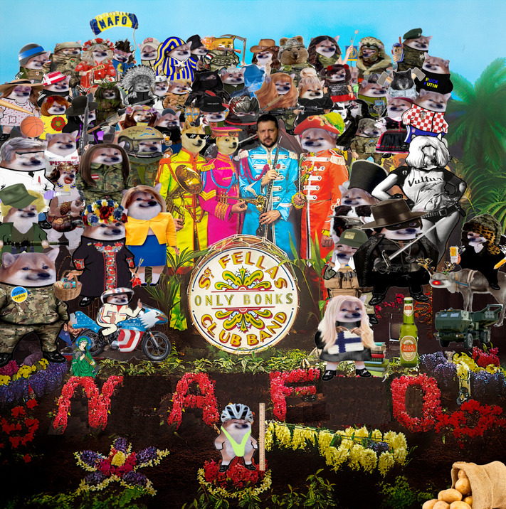 The cover of 'Sgt. Pepper's Lonely Hearts Club Band' except all the people and Beatles are replaced by fellas and Zelenskyy The cover of 'Sgt. Pepper's Lonely Hearts Club Band' except all the people and Beatles are replaced by fellas and Zelenskyy