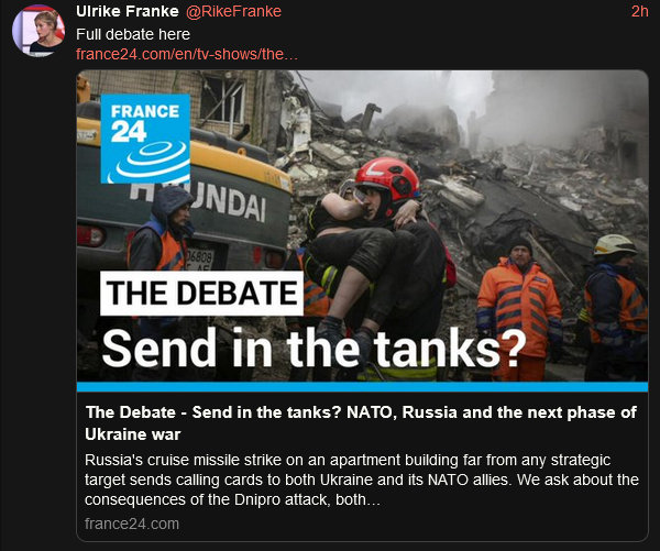 Ulrike Franke says to send in the tanks.