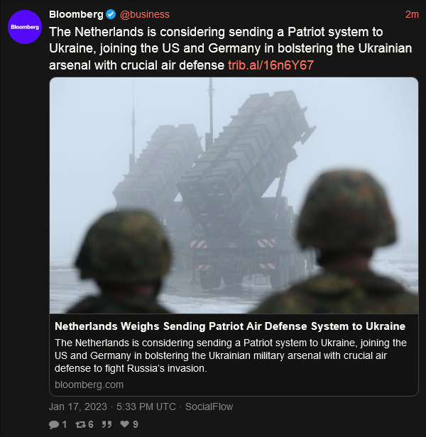 The Netherlands is considering sending a Patriot system to Ukraine, joining the US and Germany