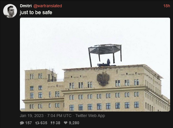 Pantsir system on the roof of the Russian Ministry of Defense