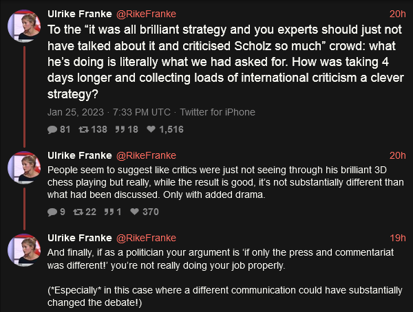 Ulrike Franke rips Scholz a new one for stalling so long.