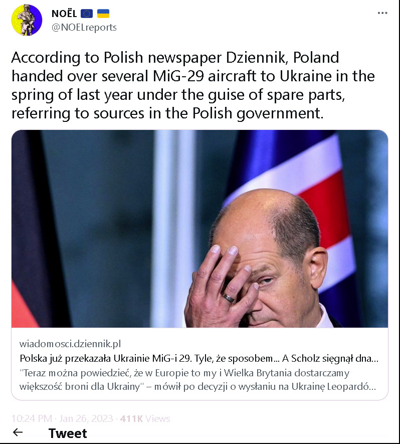 according to Polish newspaper Dziennik, Poland handed over several MiG-29 aircraft to Ukraine in the spring of last year under the guise of spare parts.
