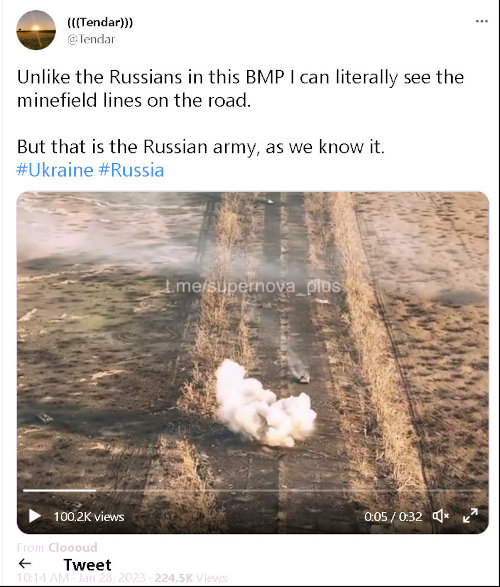 Unlike the Russians in this BMP I can literally see the minefield lines on the road. But that is the Russian army, as we know it.