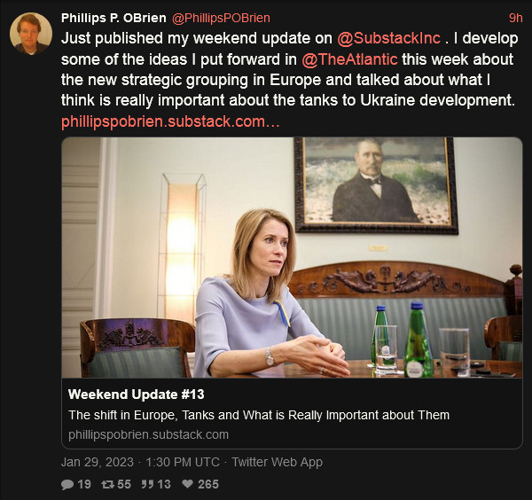 Philips P.O'Brien tweets about tanks and strategy.