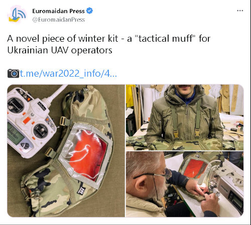 Novel piece of winter kit--a 'tactical muff' for Ukrainian UAV operators.