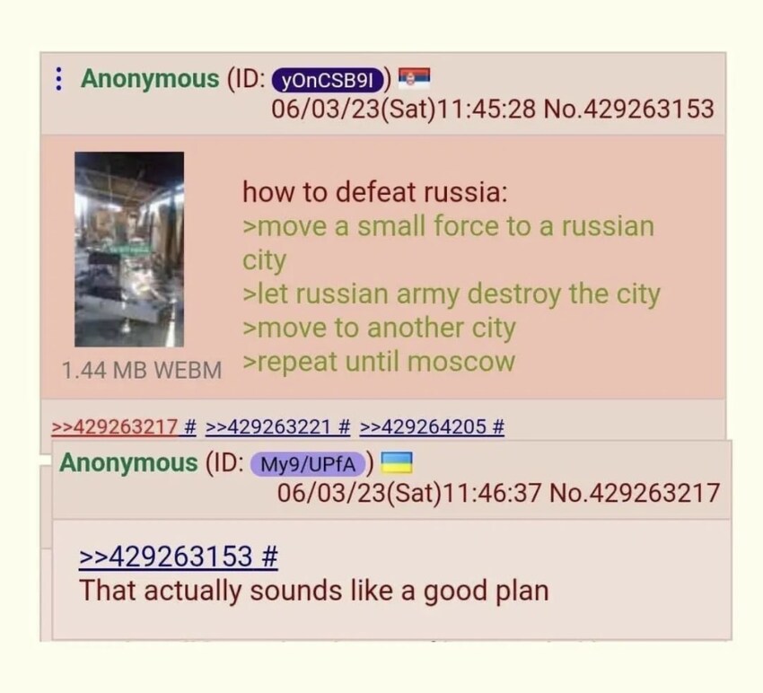 Anonymous: move a small force to a russian city, let russian army destroy the city, move to another city, repeat until moscow.