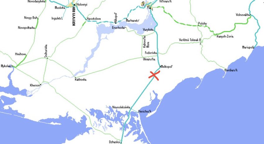 Ukrainians cut a rail line south of Melitopol that is important for supplying Crimea.