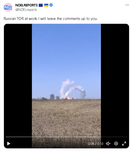 Russian TOR at work, shows a missile that launched and failed to hit anything.