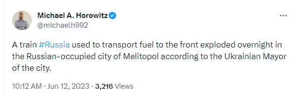 A train Russia used to transport fuel to the front exploded overnight in the Russian-occupied city of Melitopol according to the mayor of the city.