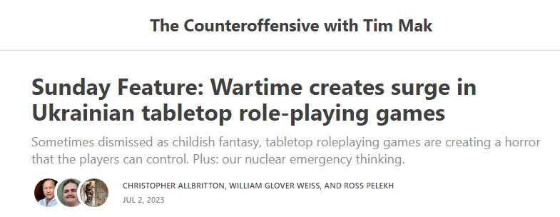 Wartime creates surge in Ukrainian tabletop role-playing games.