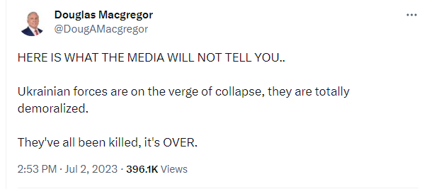 Douglas Macgregor says Ukrainian forces are on the verge of collapse, totally demoralized, they've all been killed, it's OVER.
