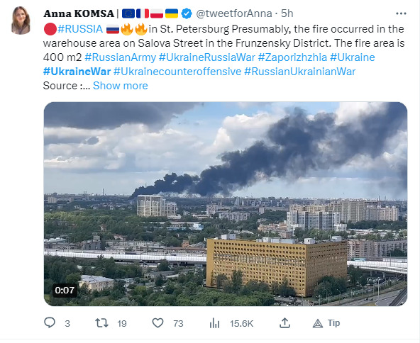 A fire in St. Petersburg on Salova Street in the Frunzensky district.