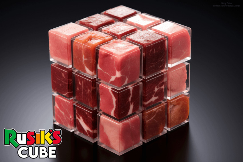 Rusik's Cube (a Rubik's Cube that is filled with meat chunks instead of colors.)