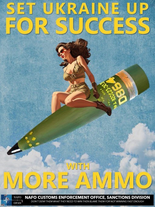 Pinup with woman riding mortar shell, 'Set Ukraine up for success with more ammo'
