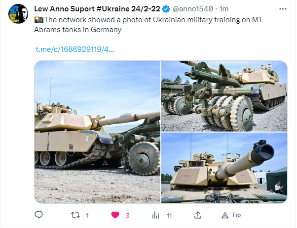 The network showed a photo of Ukrainian military training on M1 Abrams tanks in Germany.