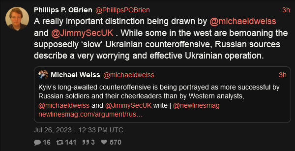 Philips P. O'Brien says that Russian sources describe a worrying and effective Ukrainian operation.