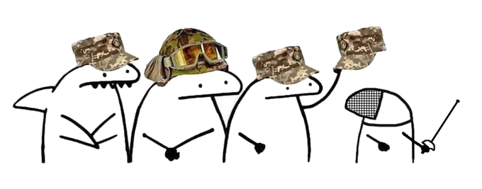 Flork of Cows characters (and a shark) give a cap to fencer Olga Kharlan.