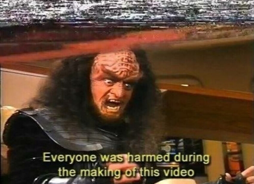 Intense Klingon says 'Everyone was harmed during the making of this video!'