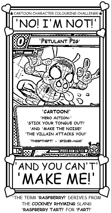 Coloring book page about Spider-Pig and rhyming slang.