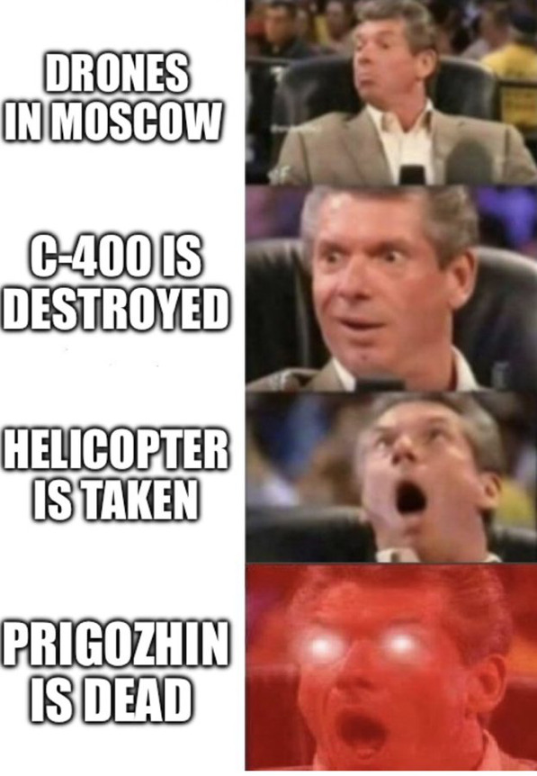Recap for yesterday (2023-08-23): Drones in Moscow, S-400 is destroyed, Helicopter is taken, Prigozhin is dead.