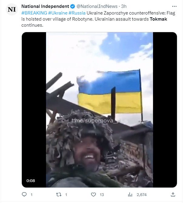 Ukrainian flag hoisted over Robotyne.