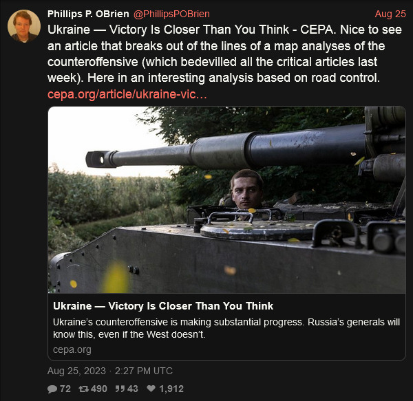 Philips P.O'Brien says that victory is closer than you think for Ukraine.