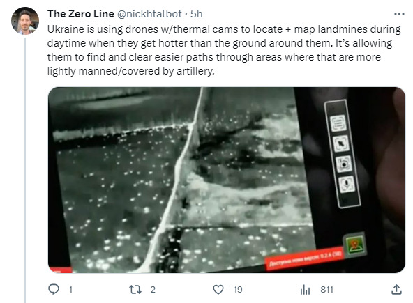 Ukraine is using drones with thermal cams to locate and map landmines during daytime when they get hotter than the ground around them.