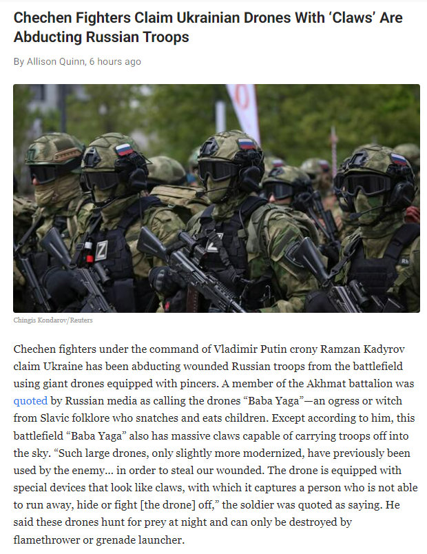 Chechen fighters claim Ukrainian drones with 'Claws' are abducting Russian troops.
