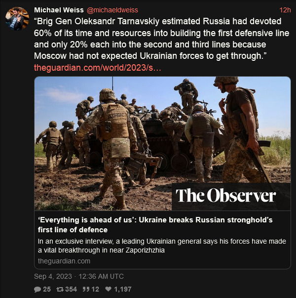Russia had devoted 60 percent of its time and resources into building the first defensive line and only 20 percent each into the second and third lines because Moscow had not expected Ukrainian forces to get through. But a leading Ukrainian general says his forces have made a vital breakthrough near Zaporizhzhia.
